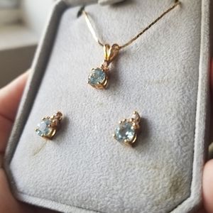 Vintage Genuine Blue Topaz Necklace and Earrings Set